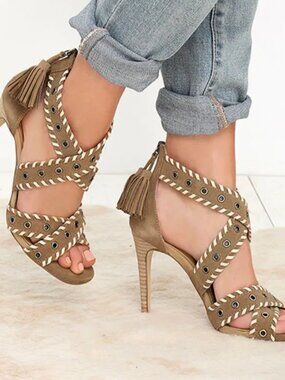 Chinese Laundry South West camel suede leather high heeled sandals size 8.5